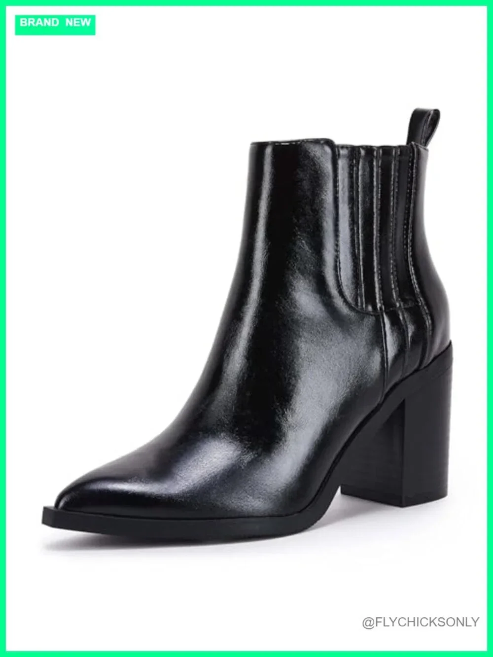 Faux Leather Ankle Booties Pointed Toe Chunky Block Heel Chelsea Slip On